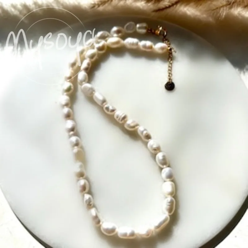 

MYSOYA White Baroque Freshwater Pearl Necklace 6-7mm With Gift Box, For Her/Him, Birthday/Wedding/Christmas/New Year Gift