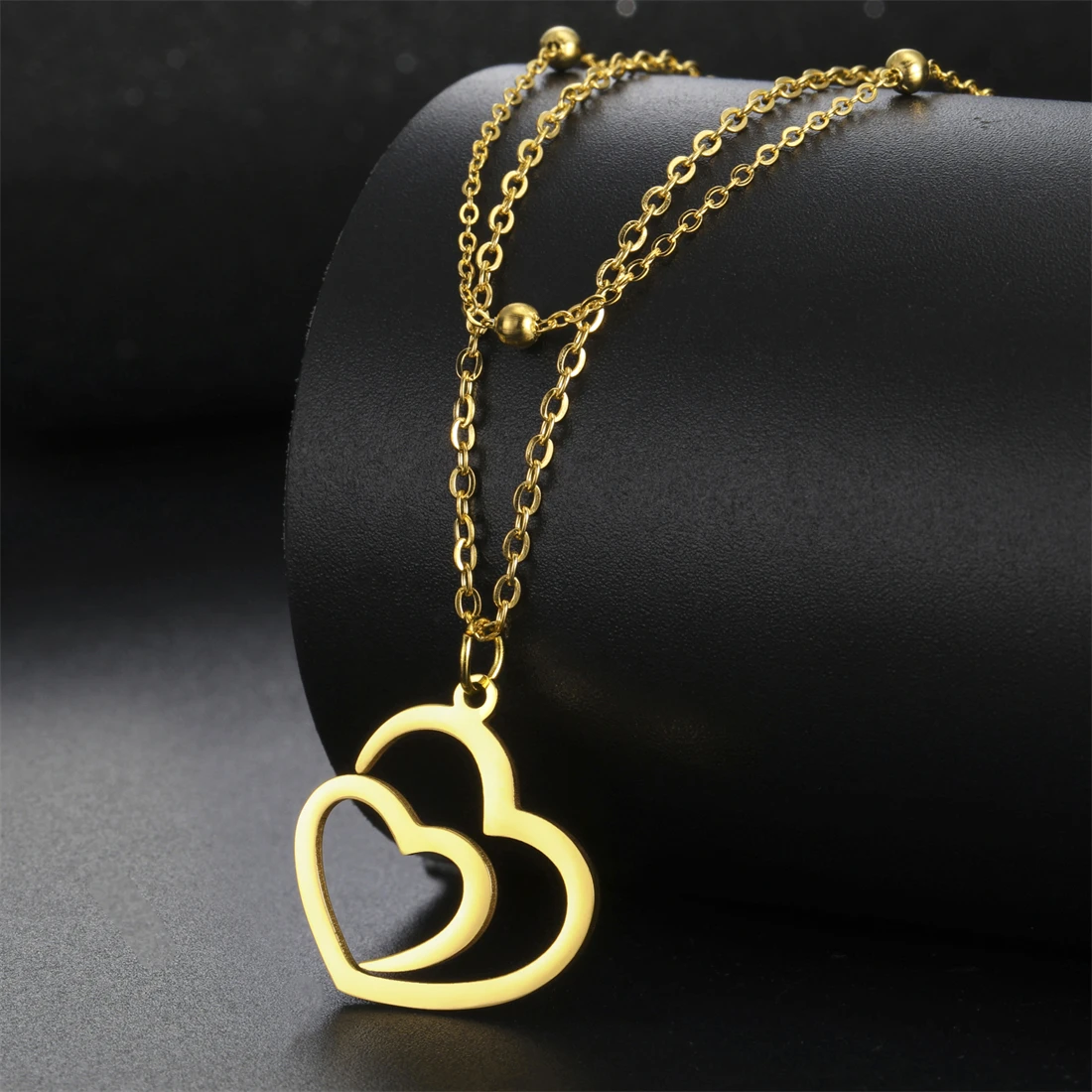 Eueavan Hohl Doppel Herz Halskette Für Frauen Edelstahl Romantische Liebe Symbol Anhänger Kette Engagement Schmuck Geschenk – Detail 13