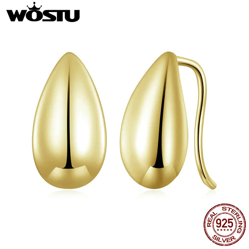 WOSTU-pendientes de gota de agua brillantes para mujer, de Plata de Ley 925, oro de 18K, aretes en forma de lágrima, Pendientes simples de Euro, regalo de joyería