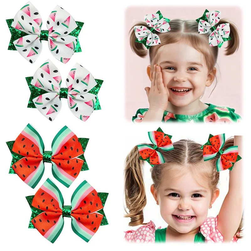 

36pcs Baby Girl Watermelon Print Hair Bows with Glitter Hairpins & Barrettes Ribbon Hair Clips Bulk Hair Accessories for Kids
