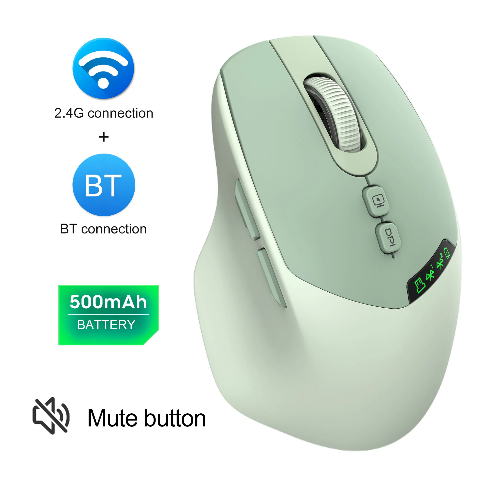 2.4G Wireless Bluetooth Mouse Silent Button  Digital Screen Display 500mAh Rechargeable  Office Universal Mouse