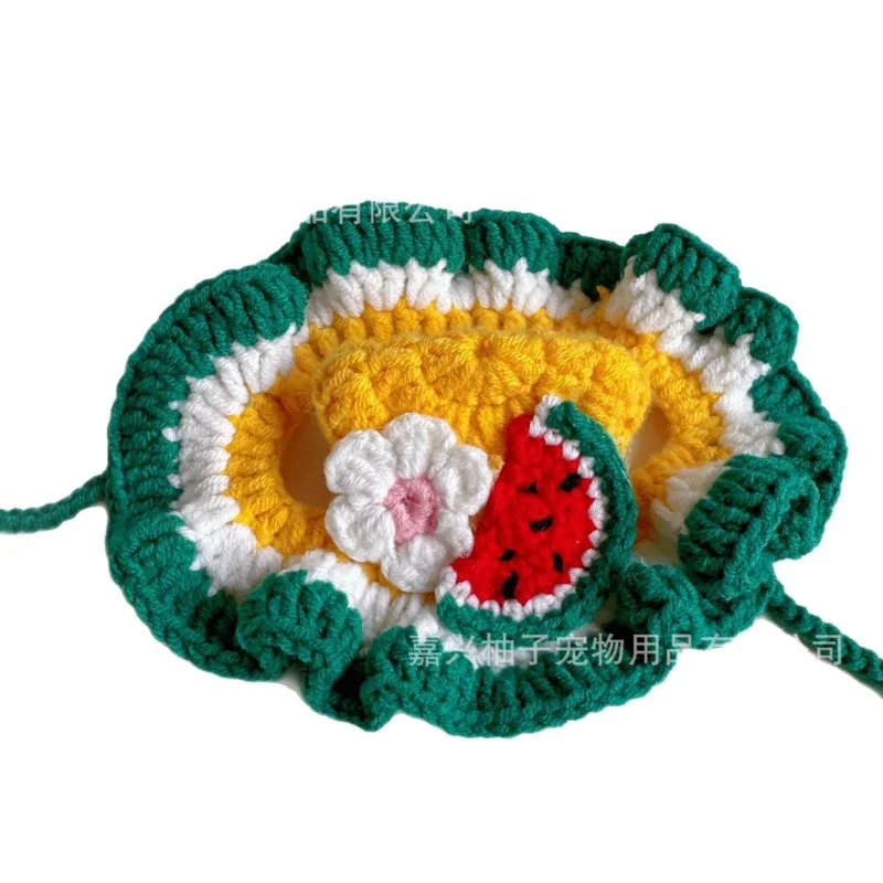 

Crochet Pet Hat Handmade Knitted Cat Hat for Small Dogs Cute Fruit Dress Up Costume Adjustable Puppy Kitten Headwear Photo Prop