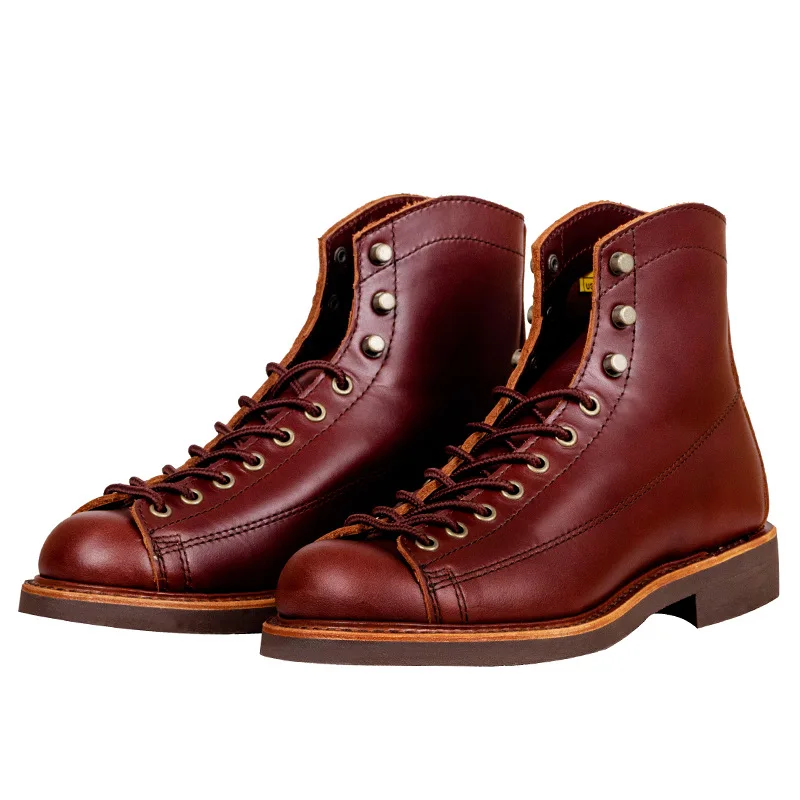 Vintage Genuine Leather Men Shoes Work Welted Dress Men Ankle Boots Motorcycle Boots Men