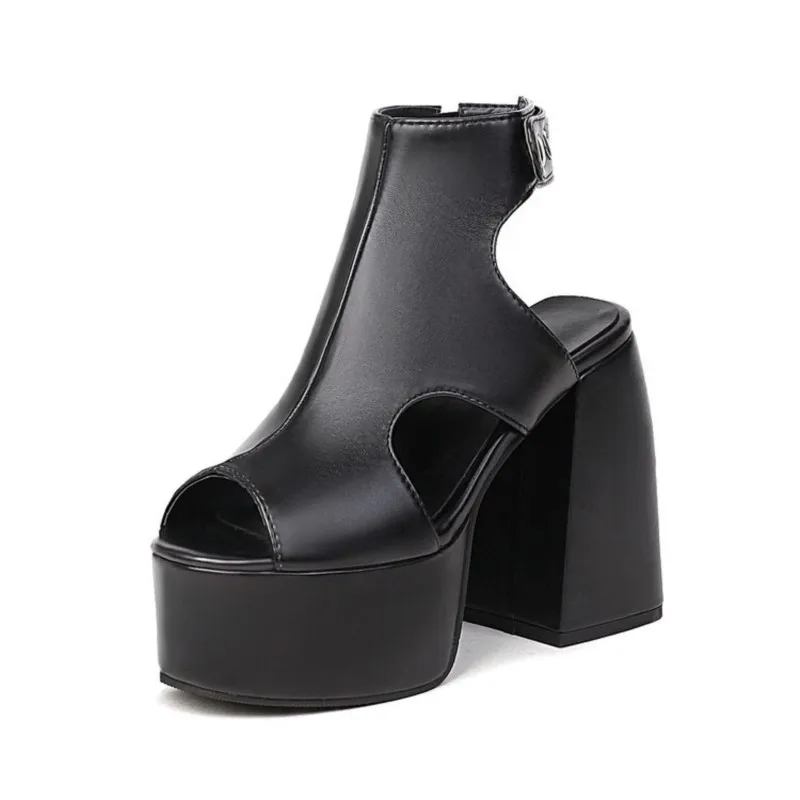 

Женские сандалии 2025 г., роскошные однотонные модные уличные туфли на высоком каблуке и платформе с эластичной лентой «рыбий рот» в стиле панк