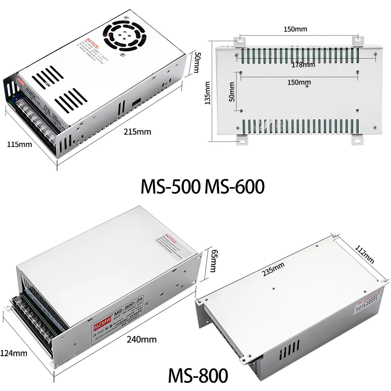 500W 600W 800W Zasilacz impulsowy MS 0-12V 24V 36V 48V 60V 72V 80V 110V 150V 220V AC/DC Regulowane napięcie SMPS przemysłowe