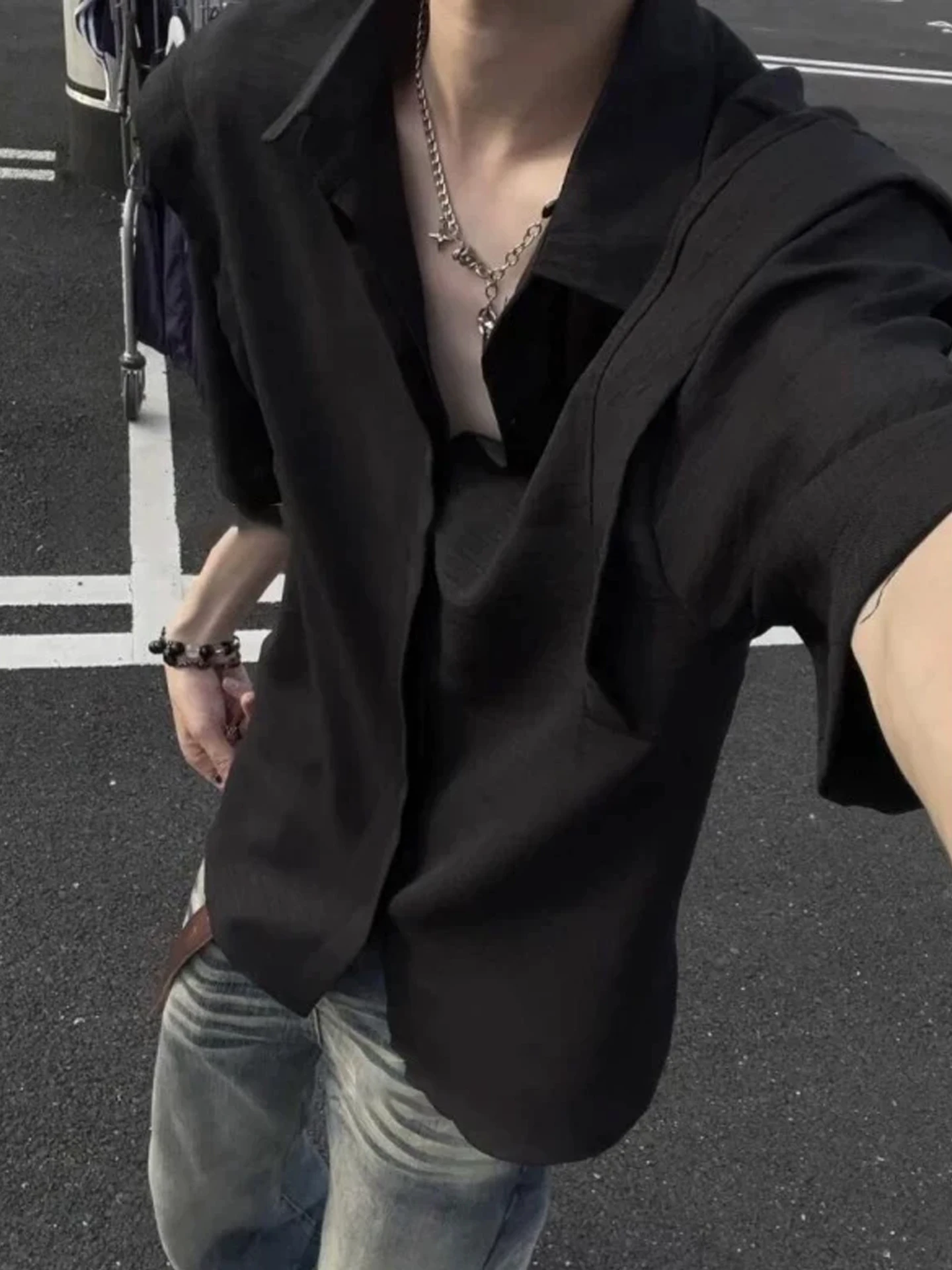 American Style Casual Loose Breathable Short Sleeve Shirt Men's Summer Lightweight Polyester Inner Wear Base Top CleanFit