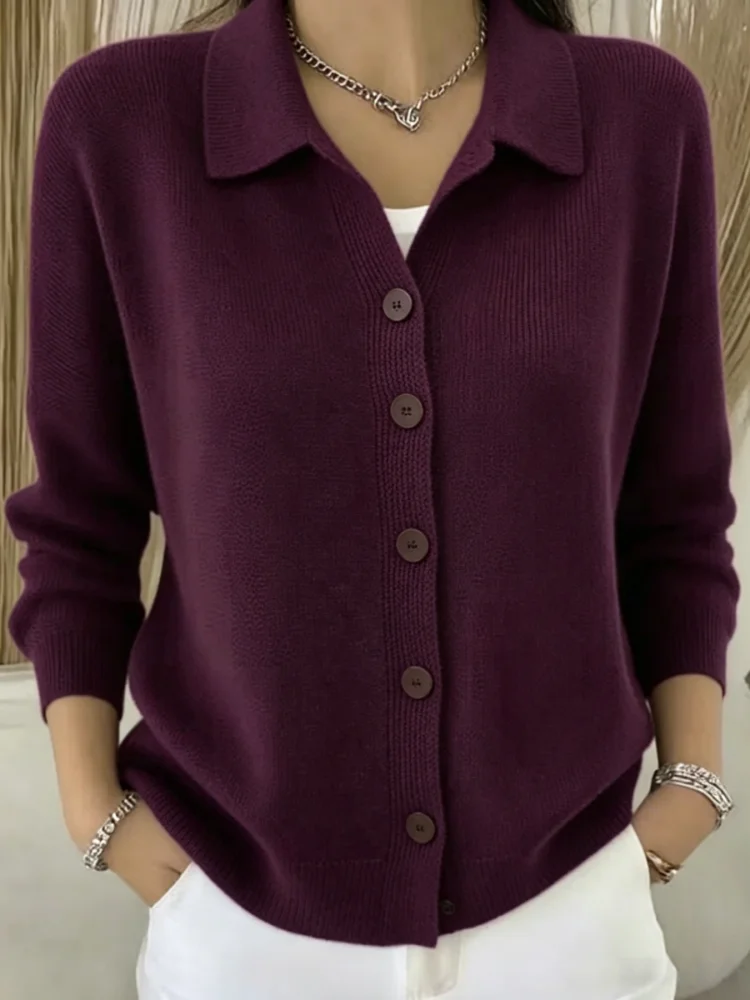 Europäische und amerikanische Übergrößen-Damenbekleidung, Herbst- und Winter-High-End-elegante Mode-Cardigan-Strickjacke mit Revers für Damen – Detail 9