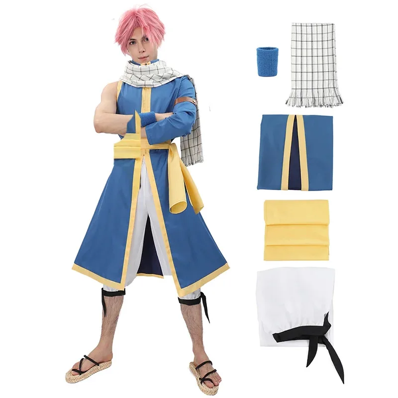 

DAZCOS Natsu Men's Role Playing Costume Stage Dance Performance Costume Halloween Party EBU Full Set with Scarf and Wrist