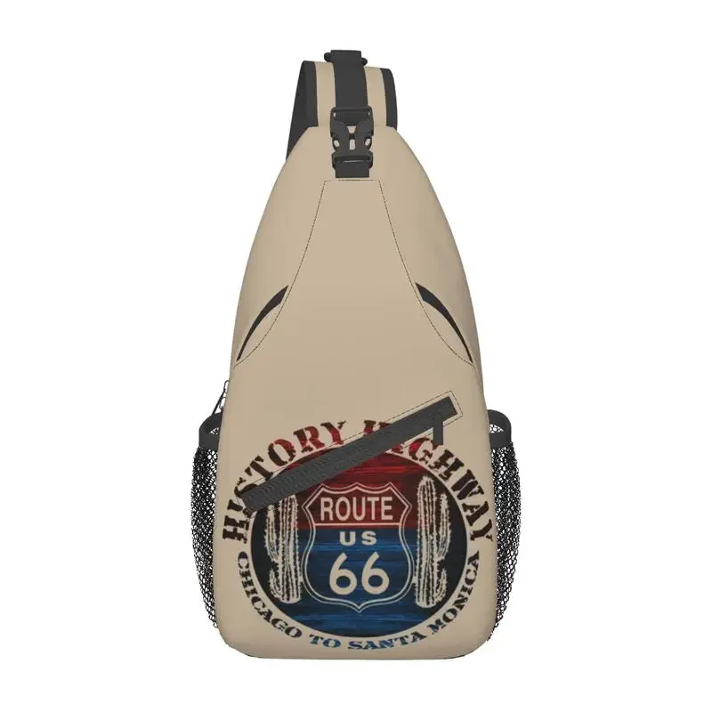 Fashion Route 66. America Road Vintage Trip Sling Crossbody Backpack Męska torba na ramię na klatkę piersiową do jazdy na rowerze kempingowym