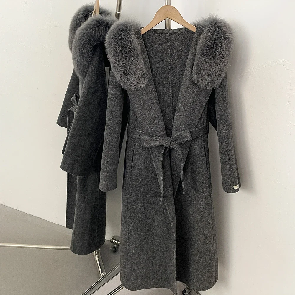 Natural Fur Wool Coat Old Money Style Women's Thick Woolen Jacket with Fur Collar Premium Fur Cold Weather for City Fashion