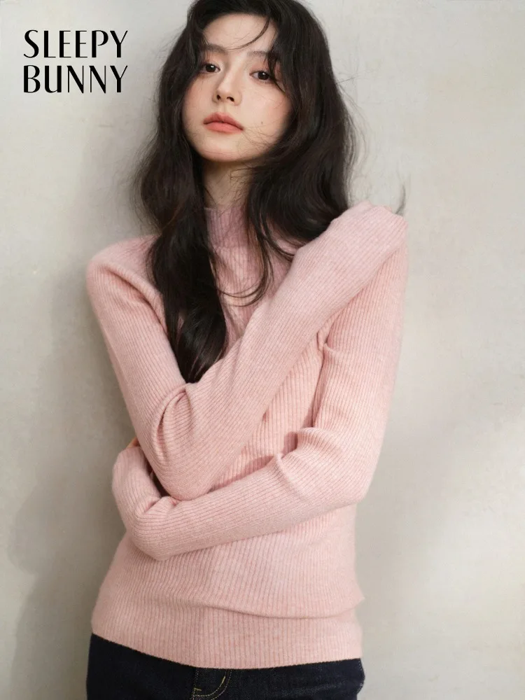 

Wool Knit Top Women Lady Soft Slim Warm Base Layer Sweater Cozy Stretch Long-Sleeve Pullover Thermal Shirt for Elegant Outfits