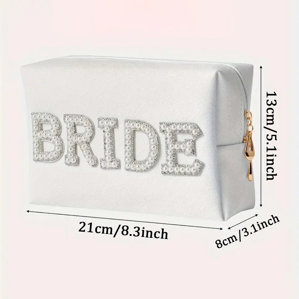 Pearl Letters Makeup Bag Wedding Day Bride Essential Future Mrs Gift Honeymoon Toiletry Bag Hen Party Bridal Shower Engagement view 2