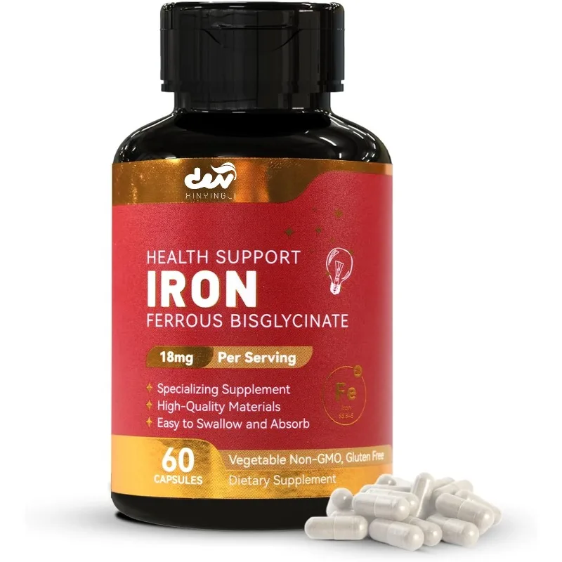 

Efficient iron supplement, ferrous bisglycinate, easily absorbed, gluten free, GMO free, 60 vegetarian capsules