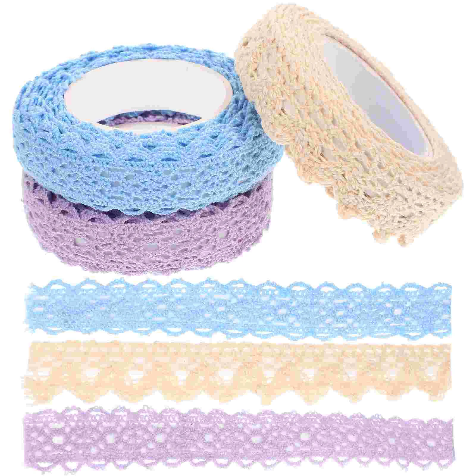 3 Rolls Fabric Lace Tape Design Decorative Tapes Adhesive Grace Paper Fashionable Pattern Creative Craft