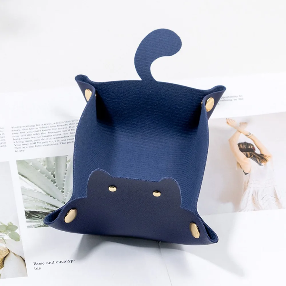 PU Leather Hexagonal Dice Tray Folding Function Cute Cat Shape Key Storage Tray Game Accessories Dice Tray Box For RPG DnD Game