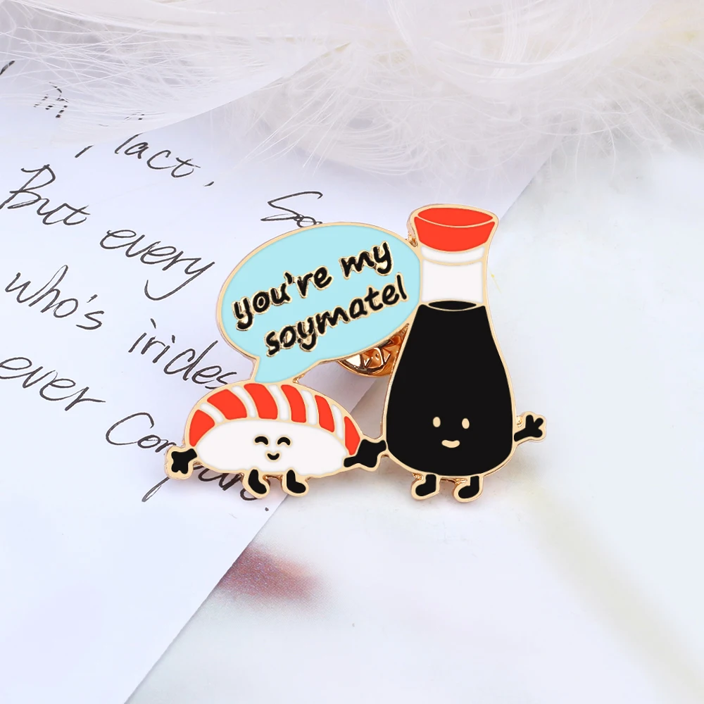 Cartoon Food Enamel Pins Japanese Sushi Ramen Noodles Vinegar Brooches Bag Shirt Collar Decorative Lapel Badge Jewelry Whoelsale