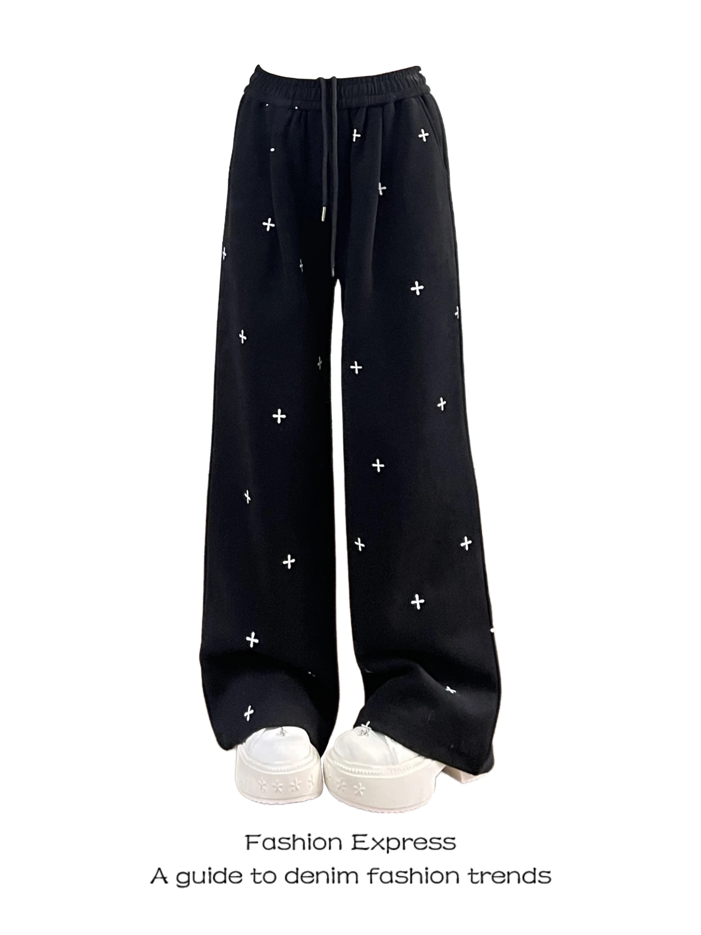 

Bla Casual Pants Women's Spring Autumn American Cross Print Trendy Brand Anti-Aging High Street Wide Leg Straight Sport Pants
