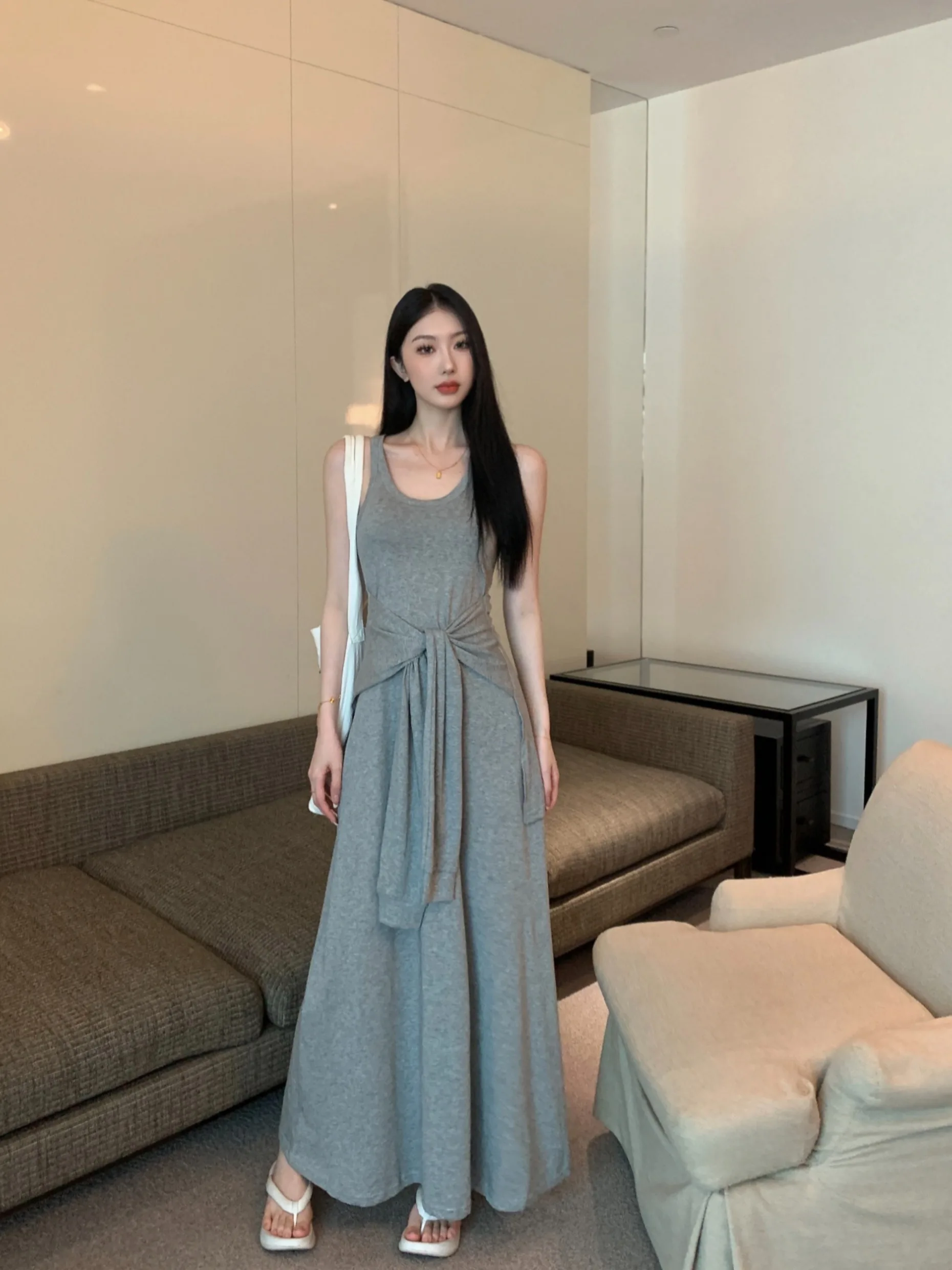 Fake Two-piece Strapless Sleeveless Vest Dress For Women 2024 Summer Design Niche Casual Long A-line Dress