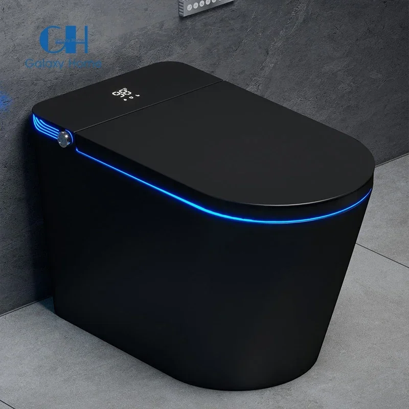 Modern Black Smart Toilet with Automatic Open/Close Lid Tankless Toilet with Warm Air Drying Auto Flushing Water Closet Toilet