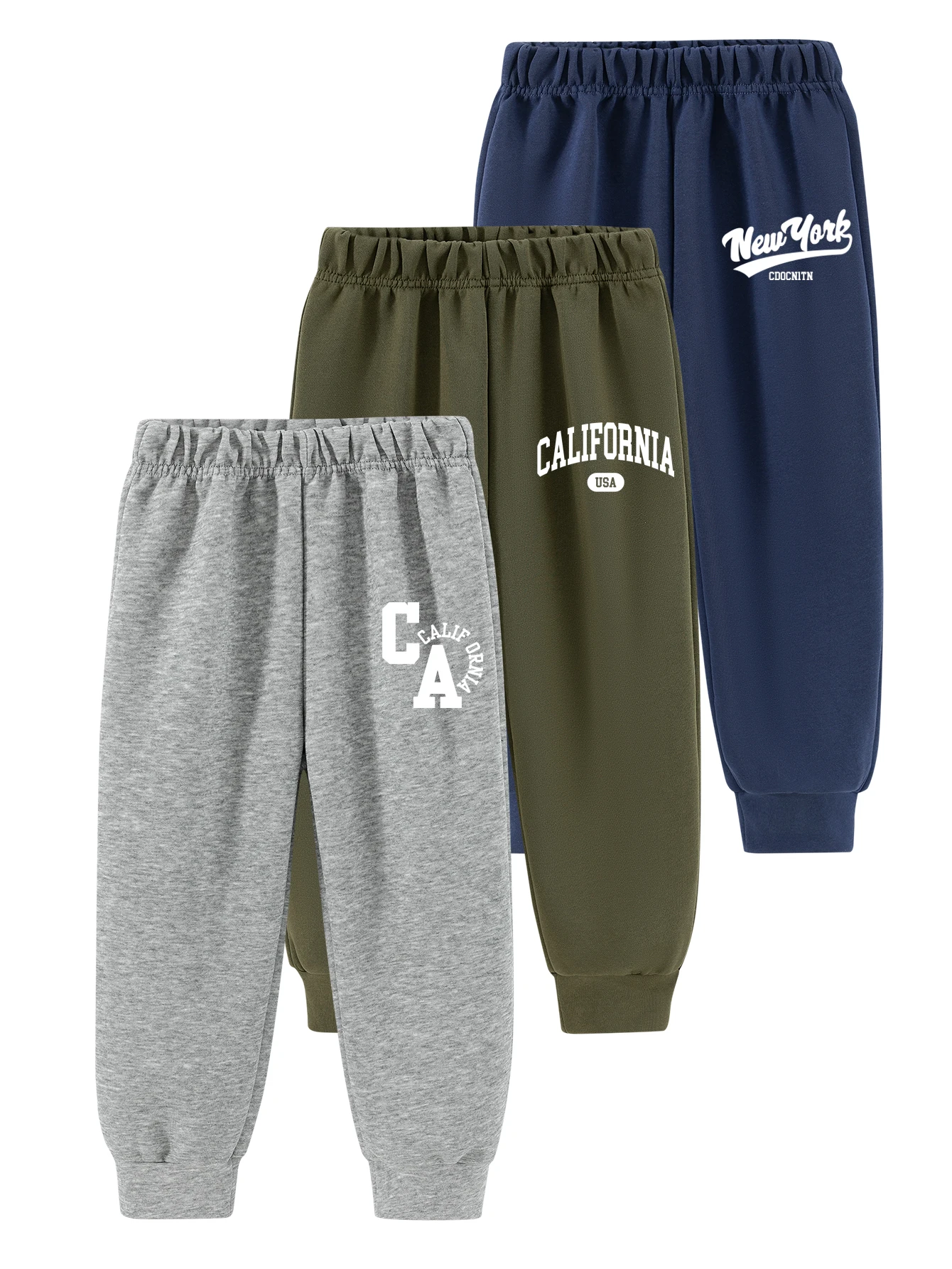 

3pcs boys' fashionable pants, 3-13 years old children's printed non pocket sports pants, comfortable and breathable pants