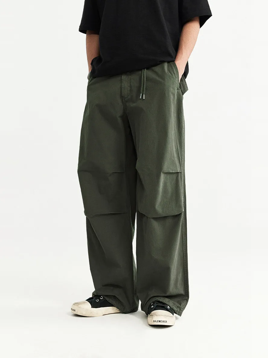 

American Retro Wide Leg Pants Dstring ex Loose Casual Workwear Long Trousers Big ket Work Pants Cotton Urban Faion