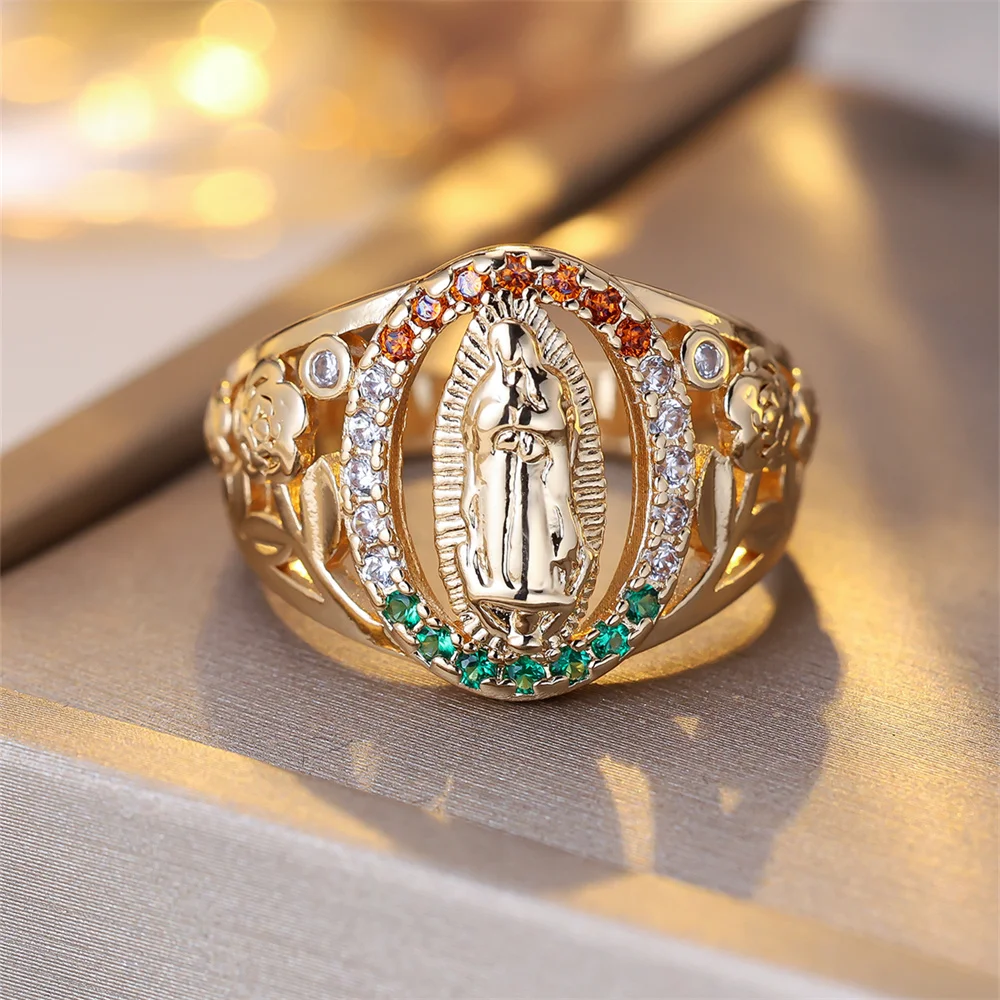 فاخر كريستال متعدد الألوان الزركون خاتم خمر موضة الذهب اللون العصابات الزفاف خواتم الخطبة مجوهرات للنساء الرجال الإكسسوار #5