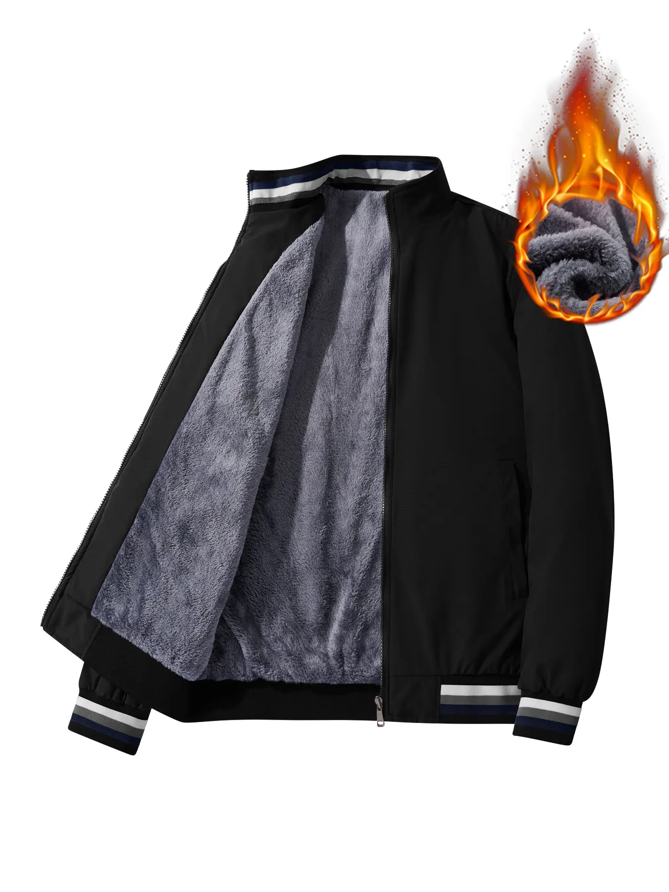 

Men's Winter Fleece-Lined Thickened Jacket, Outdoor Sports Windproof Warm Stand-Up Collar Jacket, Versatile Casual Top for Men