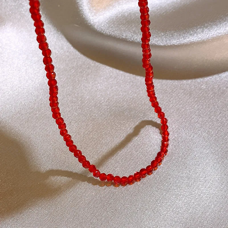 Red Crystal Bead Necklace Women Choker Necklaces Bohemia Beaded Neck Chain Girls Simple Party Jewelry Aesthetic Accessories