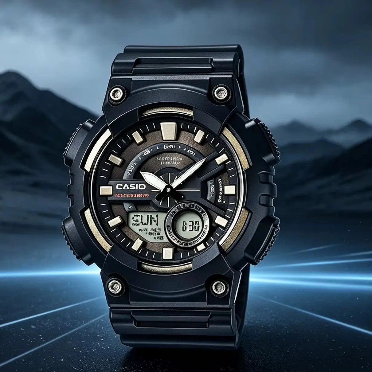 Casio AEQ‑110W | Men’s Analog‑Digital Watch | 10‑Year Battery | 100M Water Resistant | World Time Sport Resin Wrist Watch