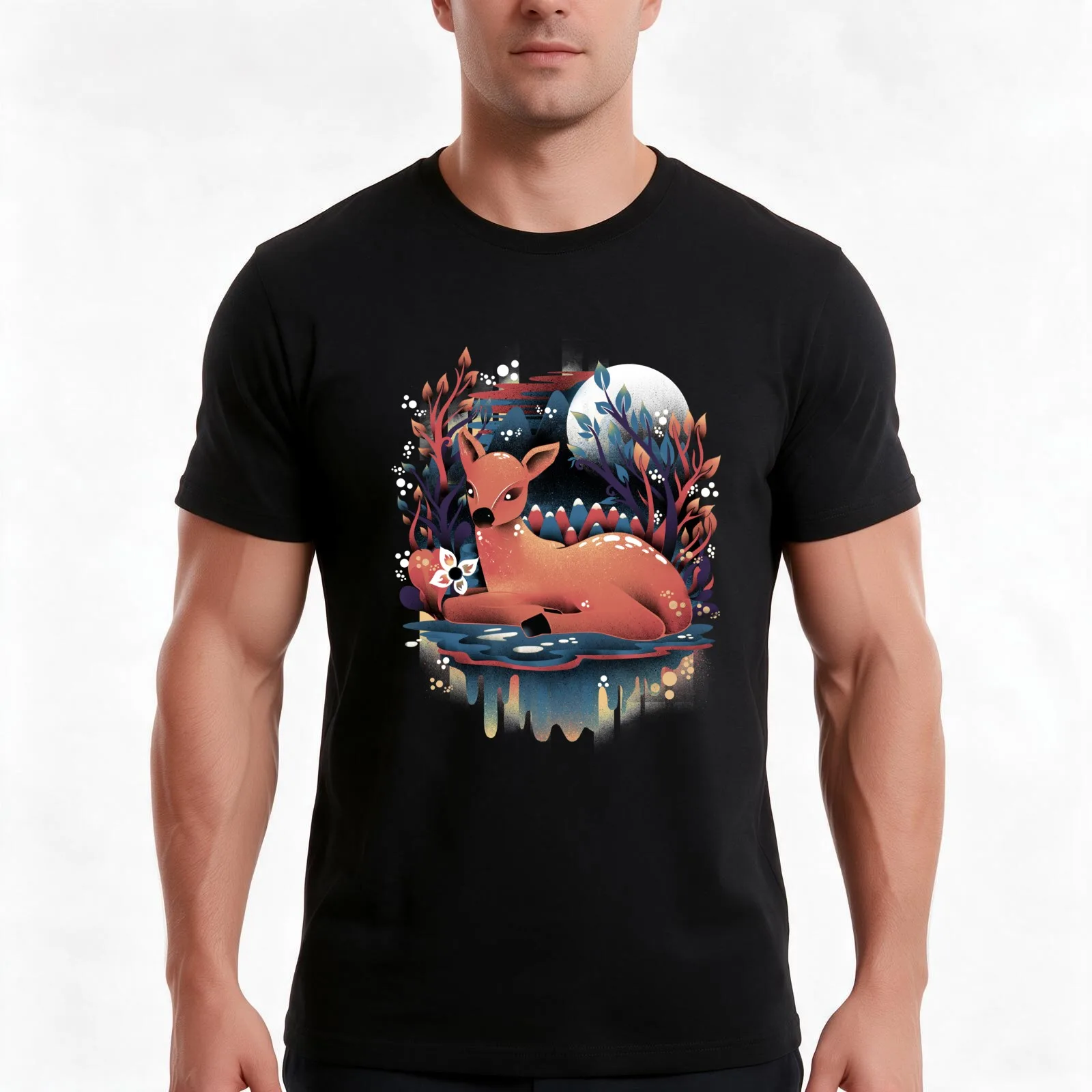 The Red Deer T-Shirt, Summer Casual Cotton Tee, Oversized Streetwear Tops, Vintage Graphic Print, Loose Fit Short Sleeve