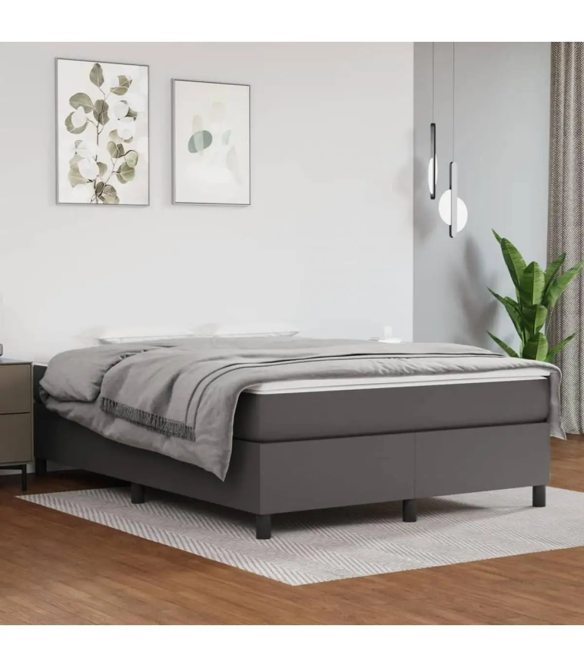 Beds and bed boxes box spring with mattress synthetic leather gray 140x200 cm