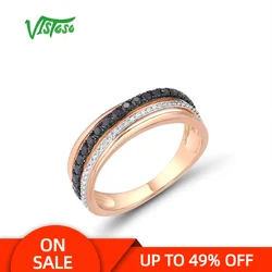 VISTOSO Gold Rings For Women Genuine 14K 585 Rose Gold Ring Magic Sapphire Sparkling Diamond Engagement Anniversary Fine Jewelry