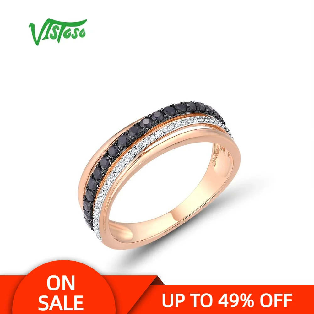 VISTOSO Gold Rings For Women Genuine 14K 585 Rose Gold Ring Magic Sapphire Sparkling Diamond Engagement Anniversary Fine Jewelry