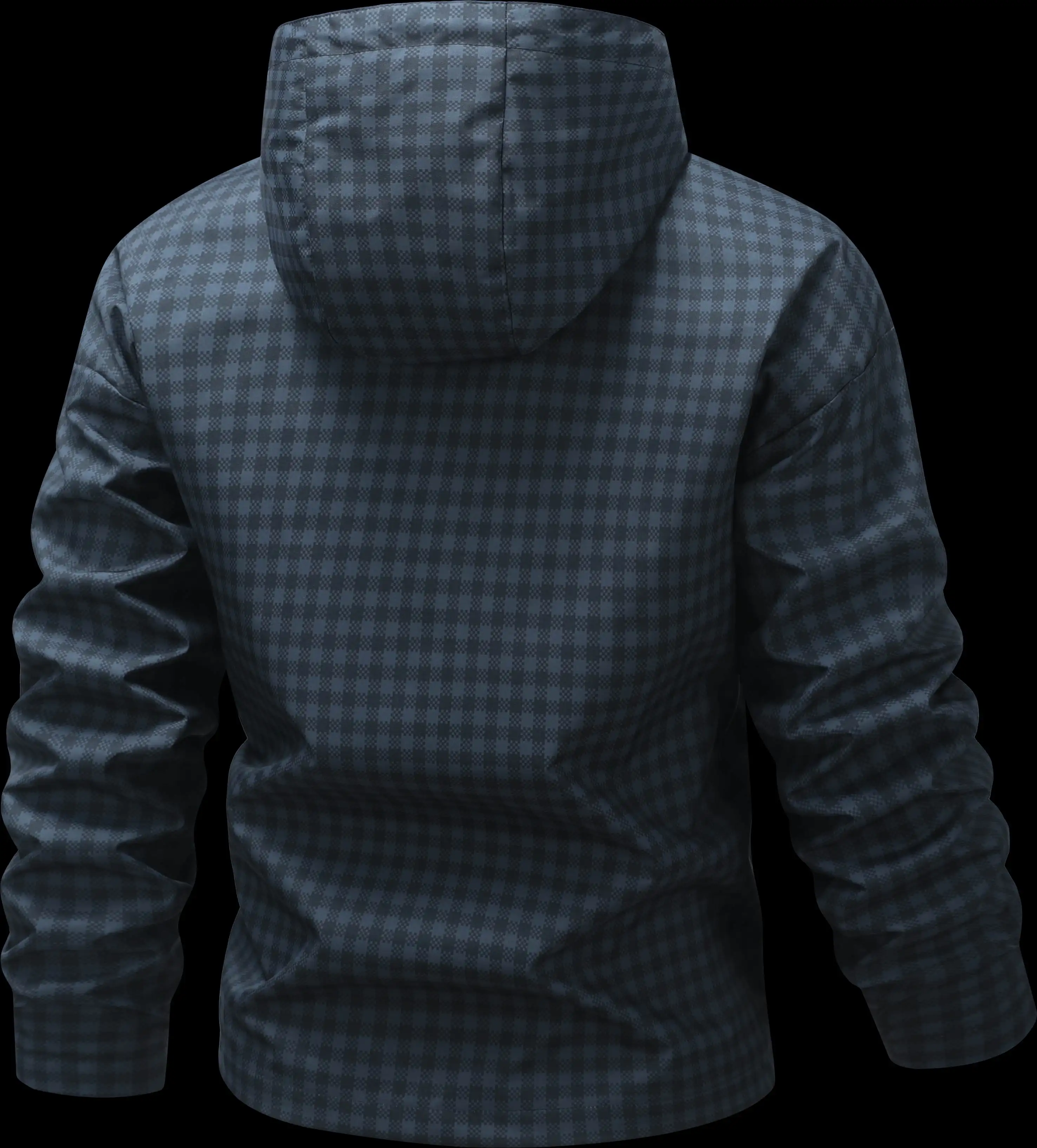Neue Herrenjacke mit Karomuster und Kapuze, verstellbare Kordelzugbänder an Kapuze und Saum, winddichtes Material, lockere Passform mit überschnittenen Schultern, in verschiedenen Farben erhältlich, vielseitiges Freizeitoberteil für Herbst und Winter. – Detail 5