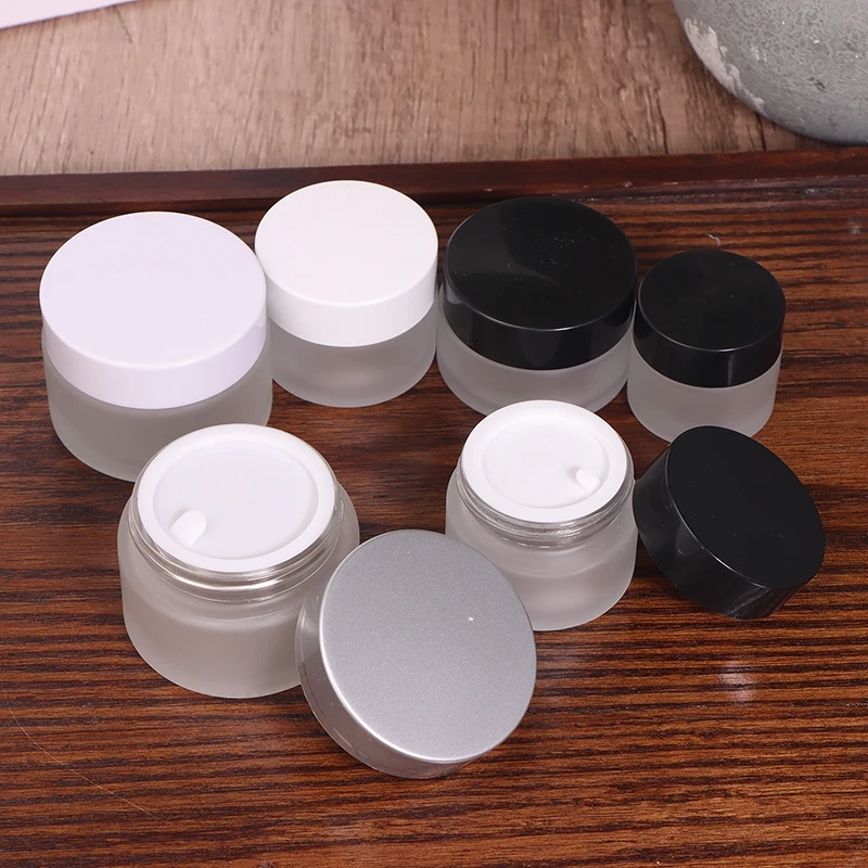 1pcs Frosted Glass ครีม Jar Empty Ointment ขวดแบบพกพาเครื่องสําอางตัวอย่างหม้อคอนซีลเลอร์คอนเทนเนอร์ 5g/10g/15g/20g/30g/50g/100g