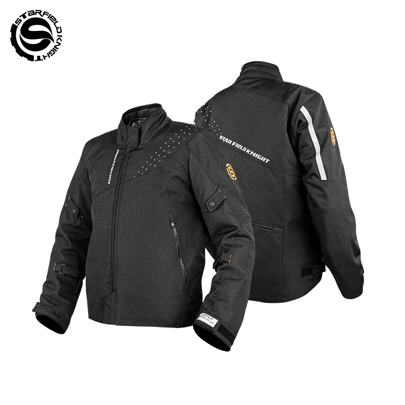 Star Field Knight Black Motorcycle Riding Winter Men's Jacket With Detachable Warm Inner liner Match CE Protective Accessories