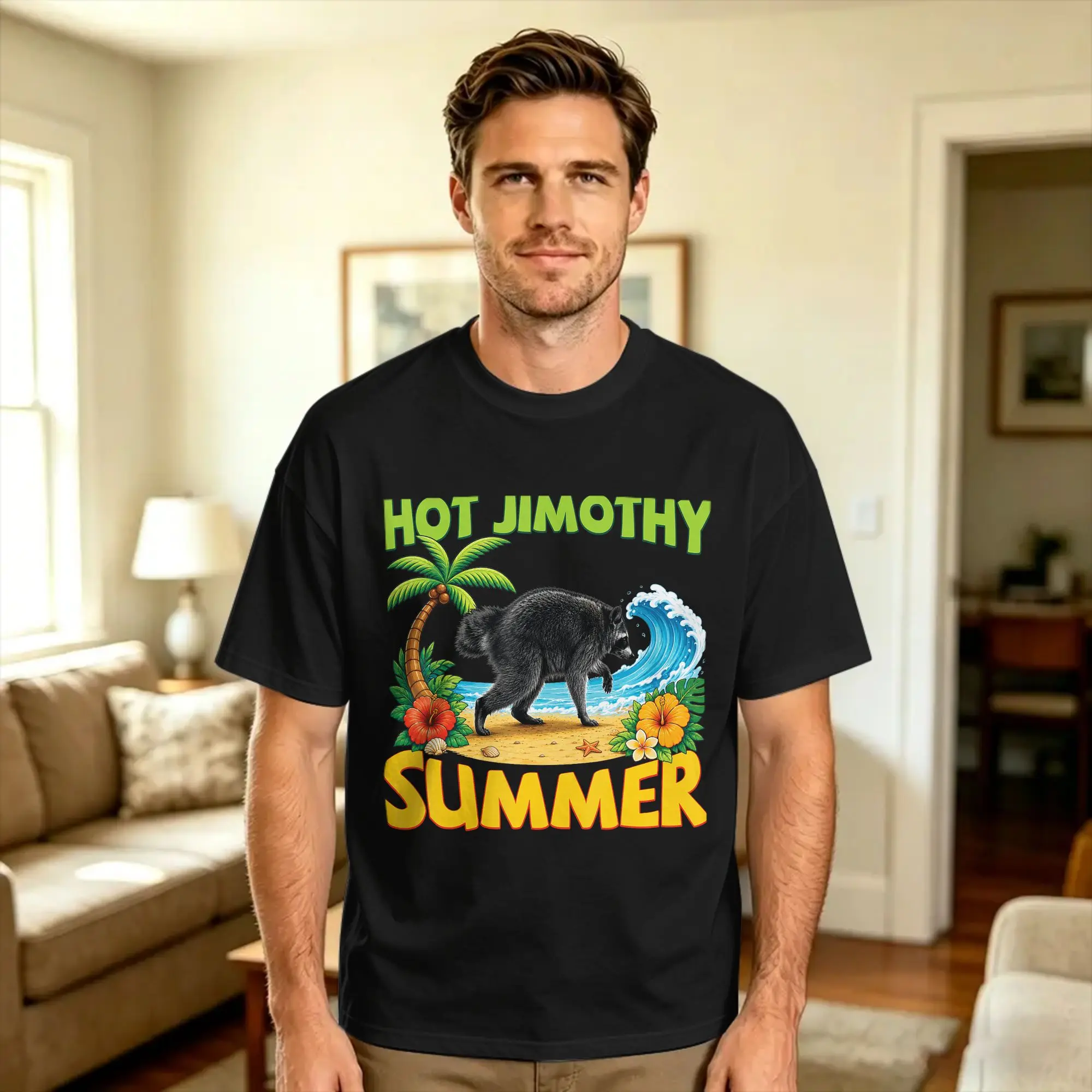 Men Hot Jimothy Timothy Summer Raccoon Team Stay Weird Gag Gifts  T Shirts  Pure Cotton Tops Summer Funny Short Sleeves T-Shirt