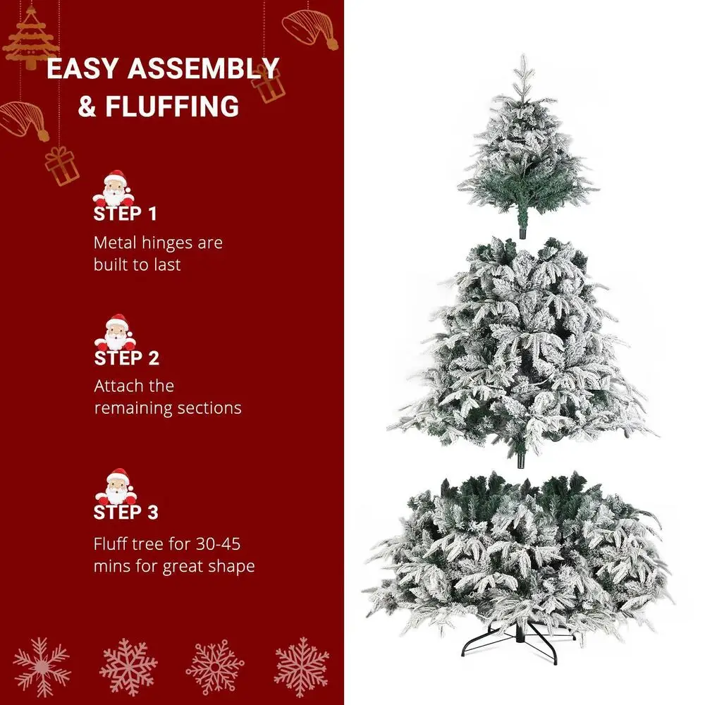 7ft Pre-lit Artificial Christmas Tree  Snow Flocked Full Prelighted Xmas Tree with 1687 Branch Tips,450 LED Light 8 Modes