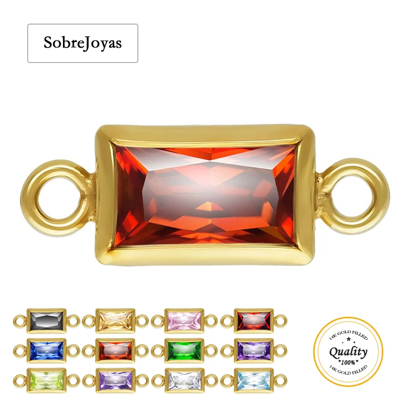 

14K Gold Filled 3x5mm Cz Bezel Connector 3A Cubic Zirconia Birthstone Jewelry Supplies Permanent Connector for DIY Accessories