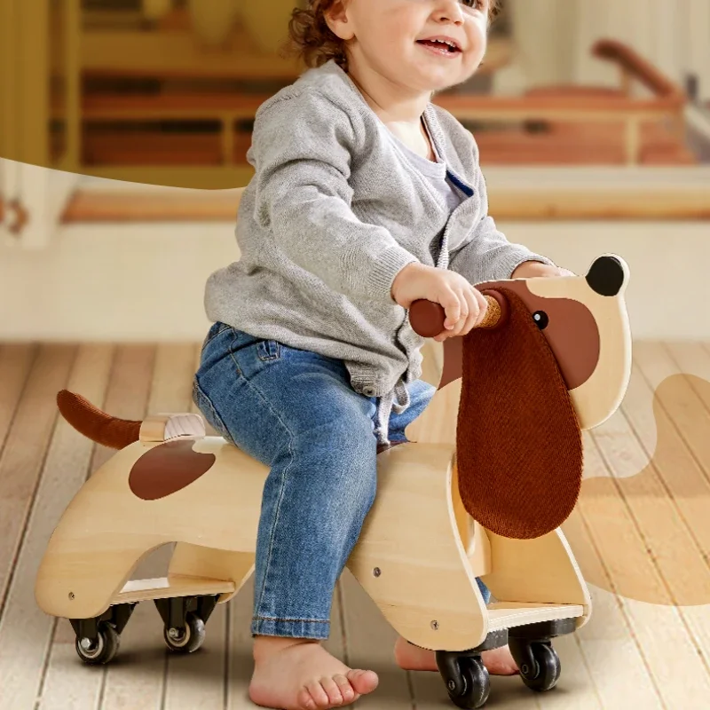 Wooden Riding Dachshund Baby Scooters,Walking Bikes,Hand Push Sliding Bike Ride on Toy Baby Walker with Wheel Children's Walkers