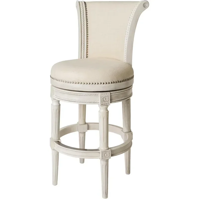 31 Inch Tall Bar Height Upholstered Barstool with Back Finish with Natural Color Fabric Cushion Seat