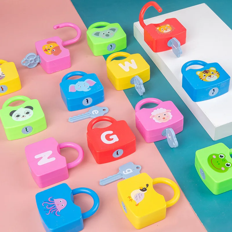 Number Alphabet Matching Learning Locks with Key Unlocking Game Montessori Educational Toy Animal Locks Sensory Toys for Kids