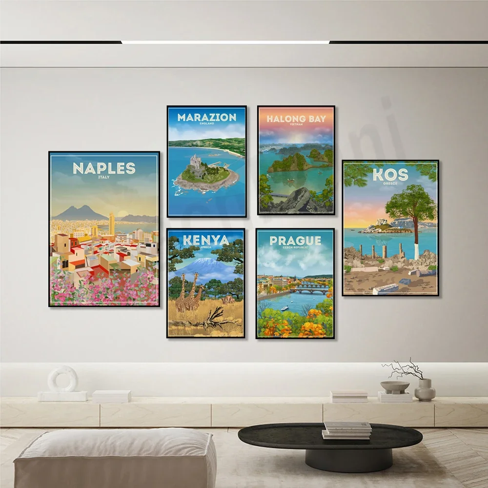 جزيرة كوس، موناكو، كينيا أفريقيا، كوالالمبور، البرتغال، ها لونغ باي فيتنام، نابولي، نورماندي فرنسا، ملصق السفر إنجلترا #4