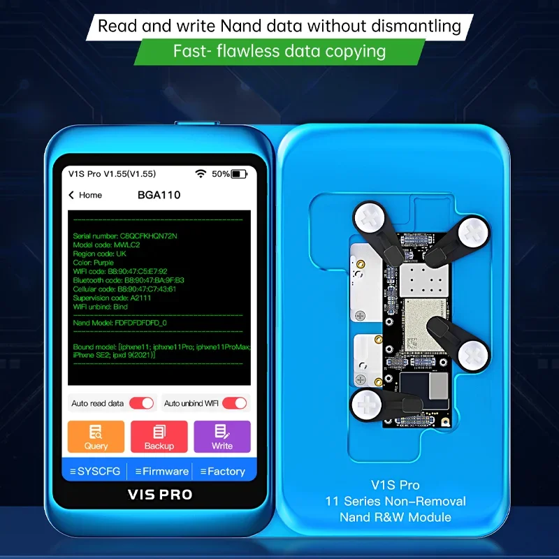 JCID JC V1S PRO 11Series Non-Removal Nand R&W Module for IPhone 11 Pro Max Nand SYSCFG Data Copy Data Without Dismantling Nand