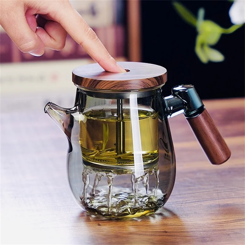 600ml One Tough Tea Filtering High Borosilicate Glass Teapot Lazy Household Brewing Tea Kettle Kung Fu Teaware Set