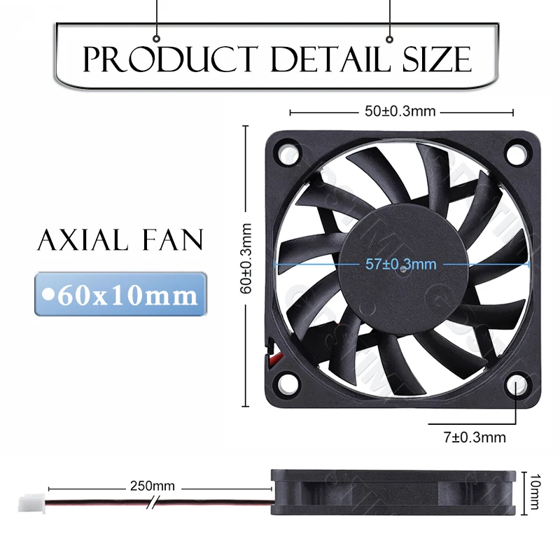 Wentylator Gdstime 60mm 24V 12V Chłodzenie 60x60x10MM Wentylator do Obudowy PC 6010 Podwójne Łożysko Kulkowe Wentylator USB 5V do Chłodzenia Komputera, CPU, GPU — zdjęcie produktu 5
