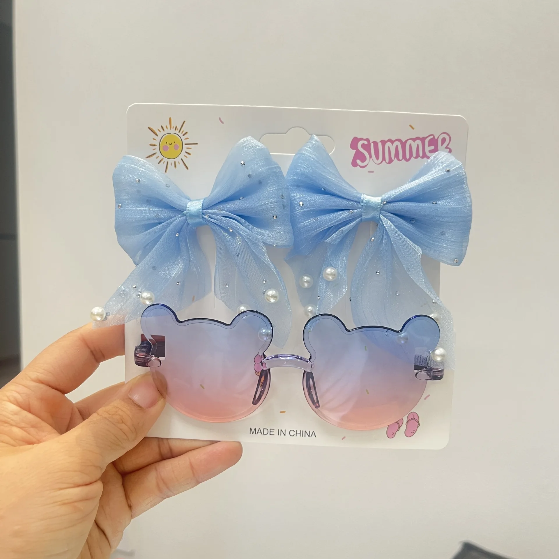 Hair Accessories Set Fashion Kids Sunglasses Bear Shape Sunglasses Cute Tulle Hair Bows For Photo Props Outdoor Activities