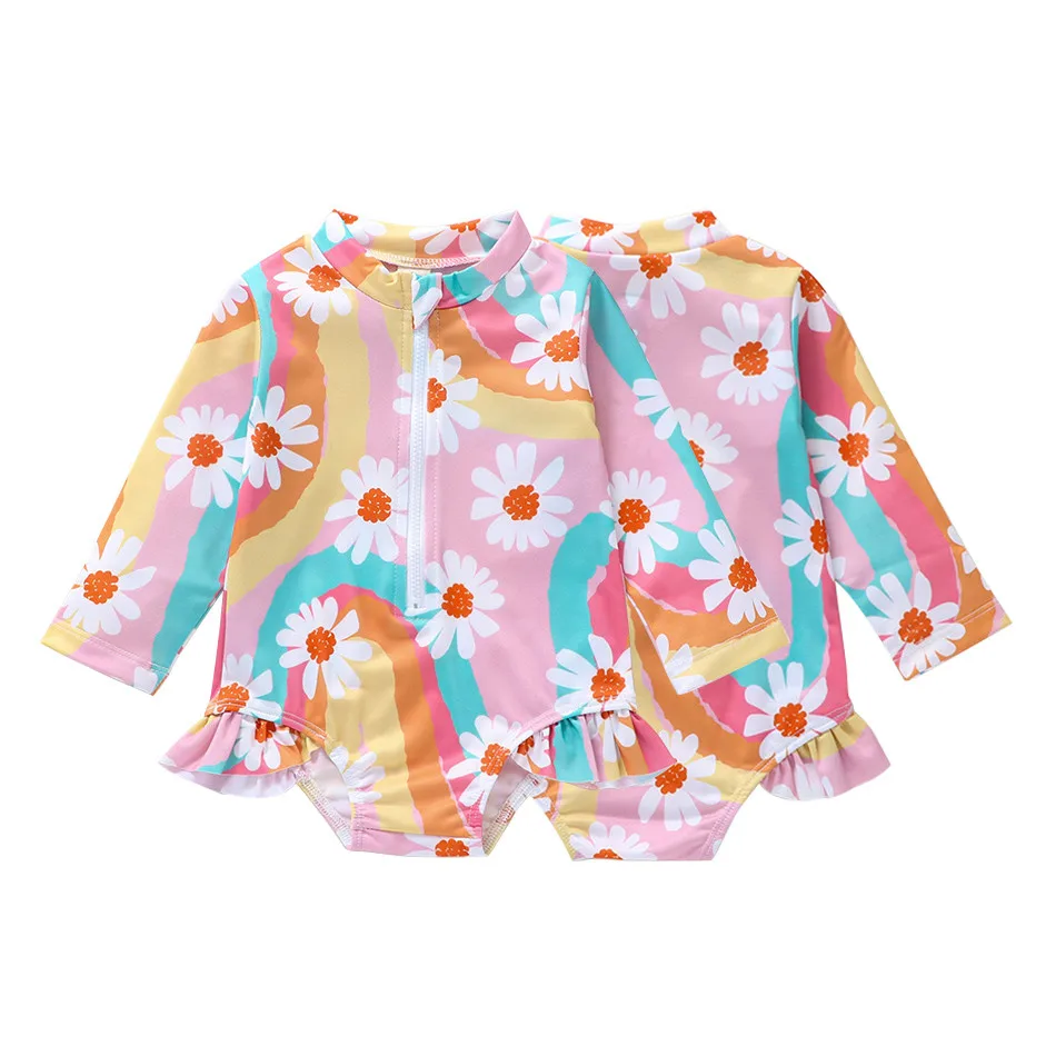 

Children's Swimsuit Girls One-Piece Swimsuit Girls and Infants Flower Printed Swimming Sun Protection Suit Two-Piece Set New