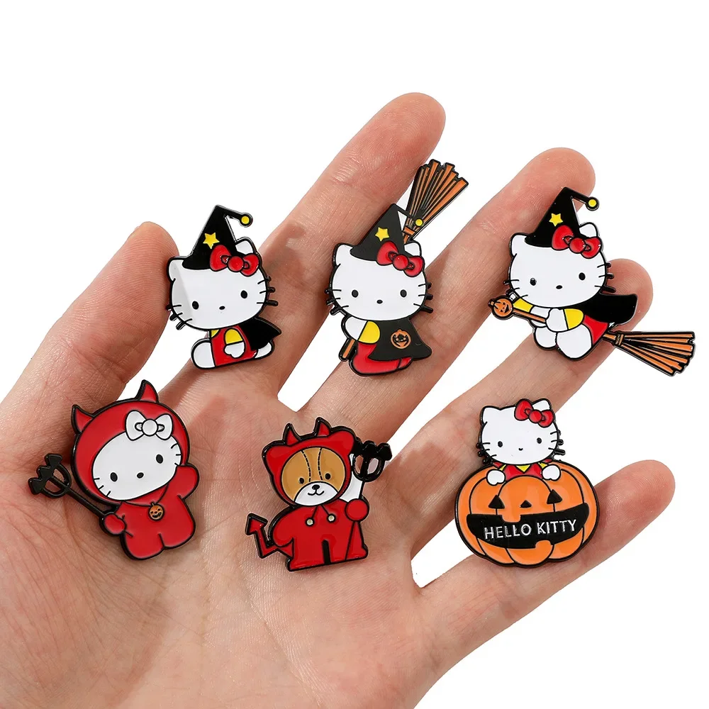 Kawaii Sanrio Hello Kitty Halloween Element Metal Brooch Decoration Cartoon Anime Creative Drip Oil Alloy Pin Accessories Gift