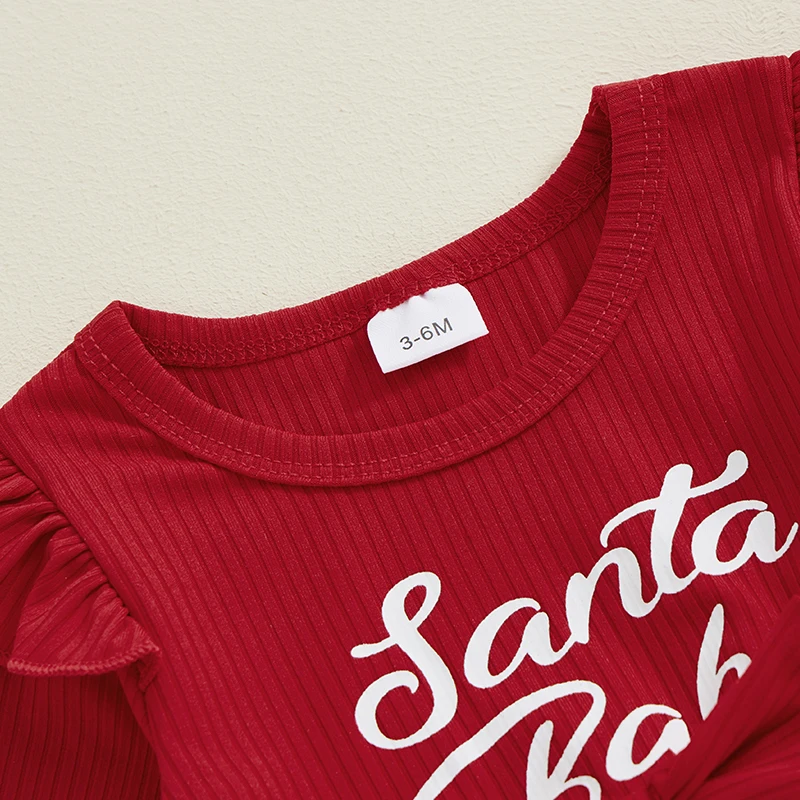 ملابس عيد الميلاد بأكمام طويلة للفتيات الصغار ، فستان رومبير مع عصابة رأس ، طباعة حروف ، مجموعة ملابس للأطفال الصغار